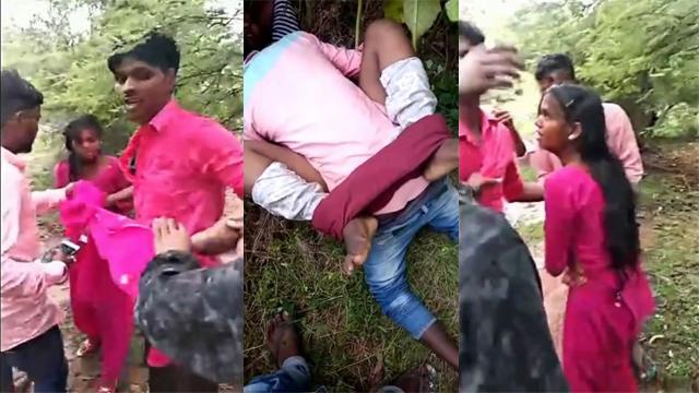 Tamil Lovers hiding in jungle caught by village people & fucks