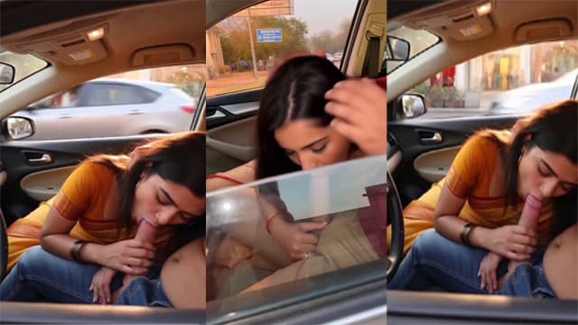 Indian Girl Giving Sloppy Blowjob In Car With BF Dick